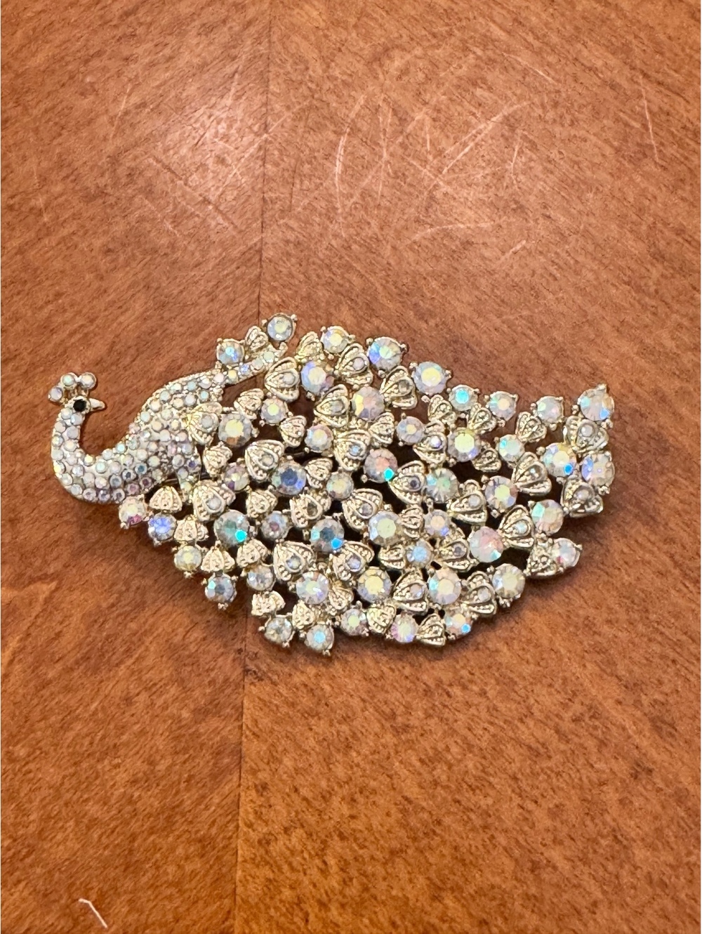 Vintage Opal and Rhinestone Peacock Brooch Pin 650